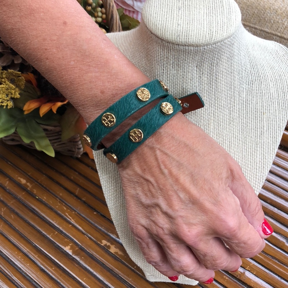 Tory Burch Green Studded Wrap Bracelet